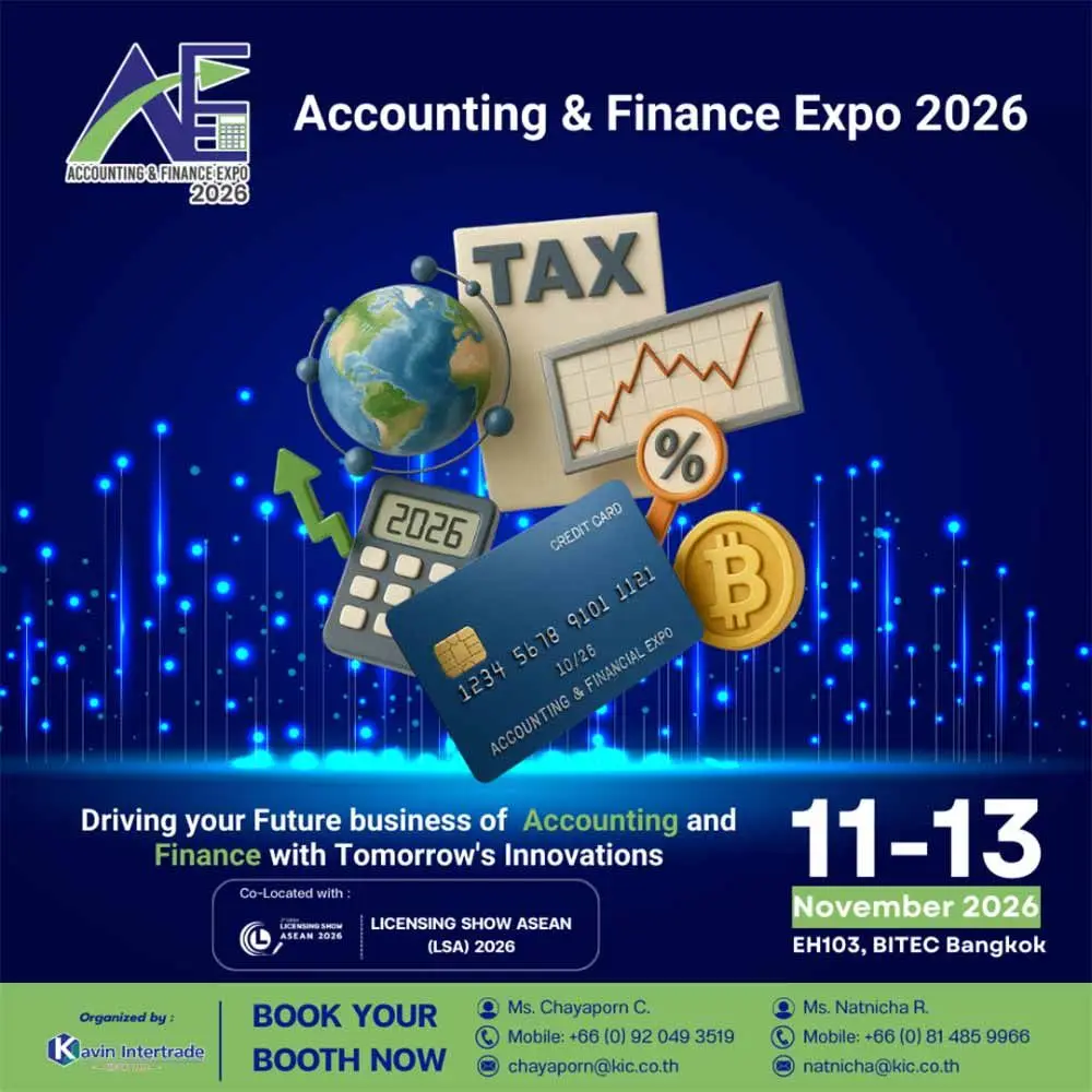 Accounting & Finance Expo 2026 คืองานแสดงสินค้า–นิทรรศการด้าน บัญชี การเงิน ดิจิทัลทรานส์ฟอร์เมชัน ซอฟต์แวร์องค์กร และโซลูชันเทคโนโลยีด้านการจัดการธุรกิจ ครบวงจรที่ใหญ่ที่สุดงานหนึ่งของภูมิภาคอาเซียน จัดขึ้นเพื่อสนับสนุนการยกระดับมาตรฐานการทำงานของนักบัญชี นักการเงิน ผู้ประกอบการ SMEs ไปจนถึงองค์กรขนาดใหญ่ ให้ก้าวสู่ยุคดิจิทัลอย่างมีประสิทธิภาพ งานนี้รวบรวมผู้ให้บริการซอฟต์แวร์ชั้นนำ ผู้เชี่ยวชาญด้านการบัญชี–ภาษี เทคโนโลยีฟินเทค ระบบ ERP ระบบจัดการเอกสารอิเล็กทรอนิกส์ (e-Document / e-Tax) และโซลูชันการชำระเงินดิจิทัล (Digital Payment) จากทั้งในและต่างประเทศ