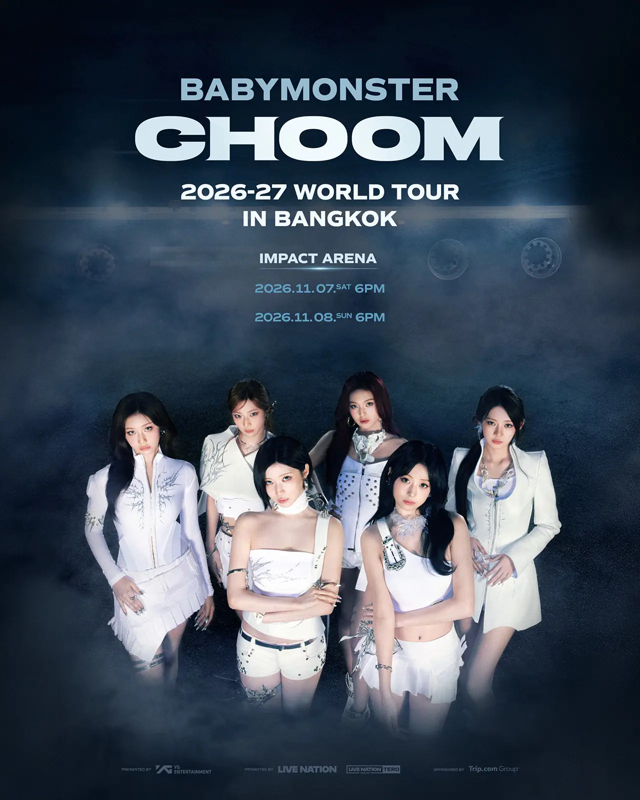 BABYMONSTER เกิร์ลกรุ๊ปสุดปังจาก YG Entertianment ประกาศเวิลด์ทัวร์ครั้งใหม่ 2026–27 BABYMONSTER WORLD TOUR [춤 (CHOOM)] หลังจากประกาศคอนเสิร์ตใหญ่ที่โซล และ 6 เมืองใหญ่ในญี่ปุ่น รุกกี้ปีศาจเดินหน้าออนทัวร์ ประกาศเพิ่ม 11 เมืองใหญ่ทั่วเอเชียและโอเชียเนีย ได้แก่ มะนิลา มาเก๊า จาการ์ต้า กัวลาลัมเปอร์ ไทเป สิงคโปร์ ฮ่องกง โอ๊คแลนด์ เมลเบิร์น ซิดนีย์ พร้อมคอนเฟิร์มมากรุงเทพฯ 7 – 8 พฤศจิกายน 2569 ที่อิมแพ็ค อารีน่า