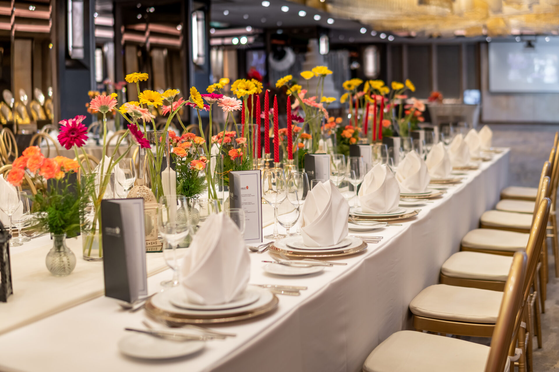 Grand Ballroom at Rembrandt Hotel Bangkok Sukhumvit Asok, elegantly decorated with flowers and customizable setup for meetings, weddings, or private events