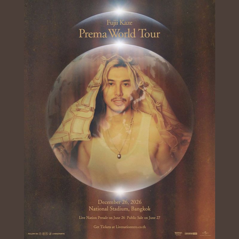 Japanese singer-songwriter Fujii Kaze brings his highly anticipated Prema World Tour to Thailand on December 26, 2026, at the National Stadium, Bangkok.