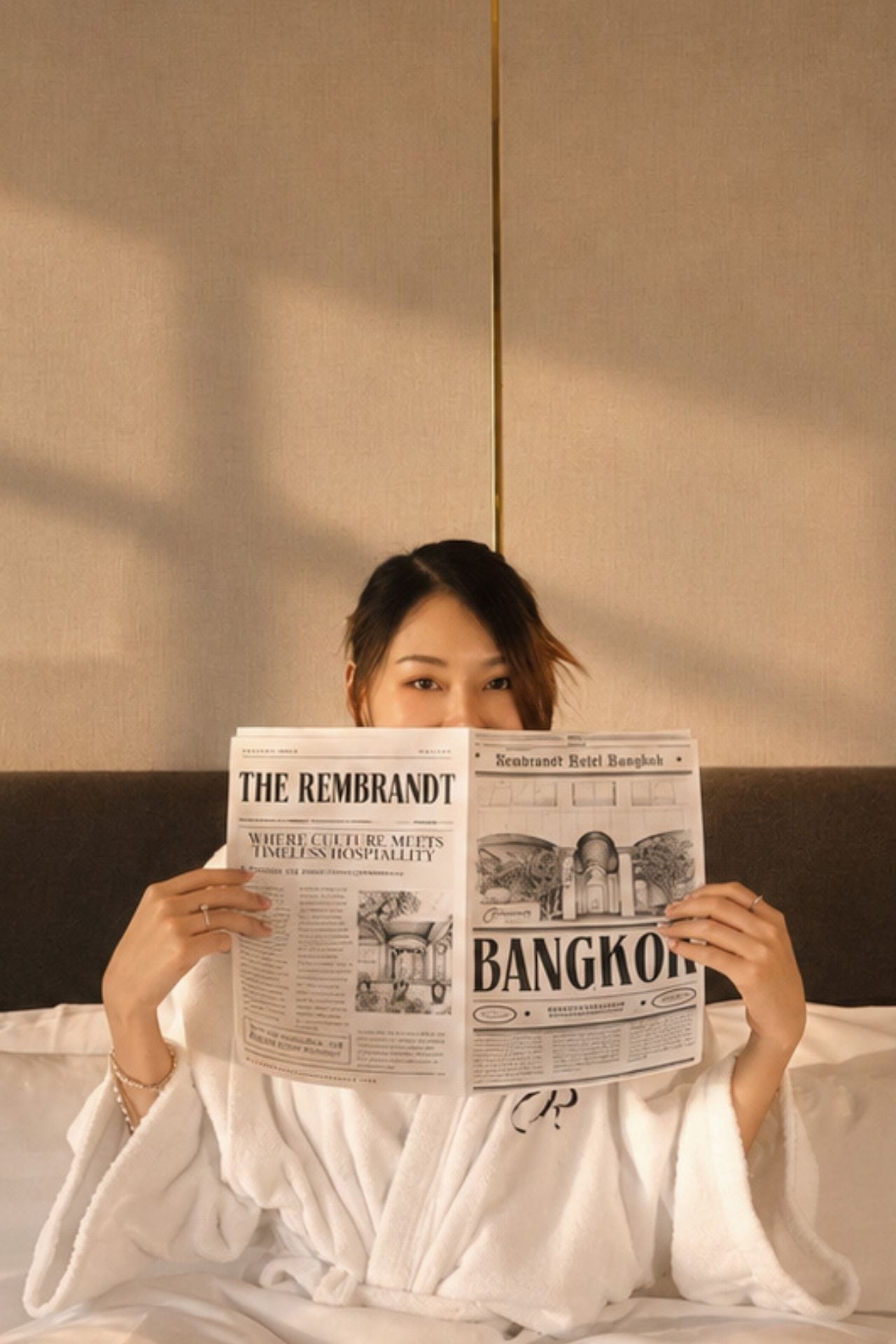 Guest relaxing with newspaper during Bangkok staycation